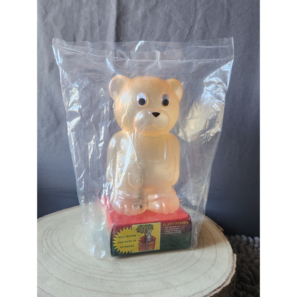 Vintage Reusable Plant Feeder Plastic Yellow Bear With Googly Eyes Original Box